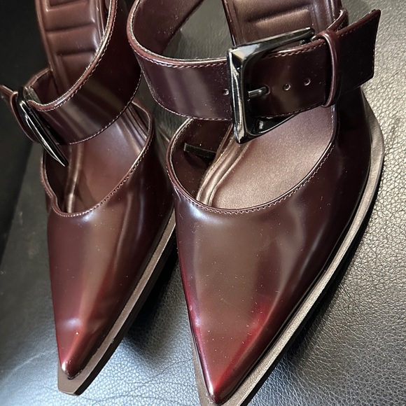 Zara Women's Dark Red Mules with Buckle - Picture 2 of 5
